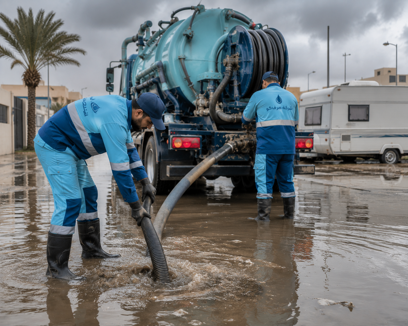 سحب مياه الأمطار بجدة